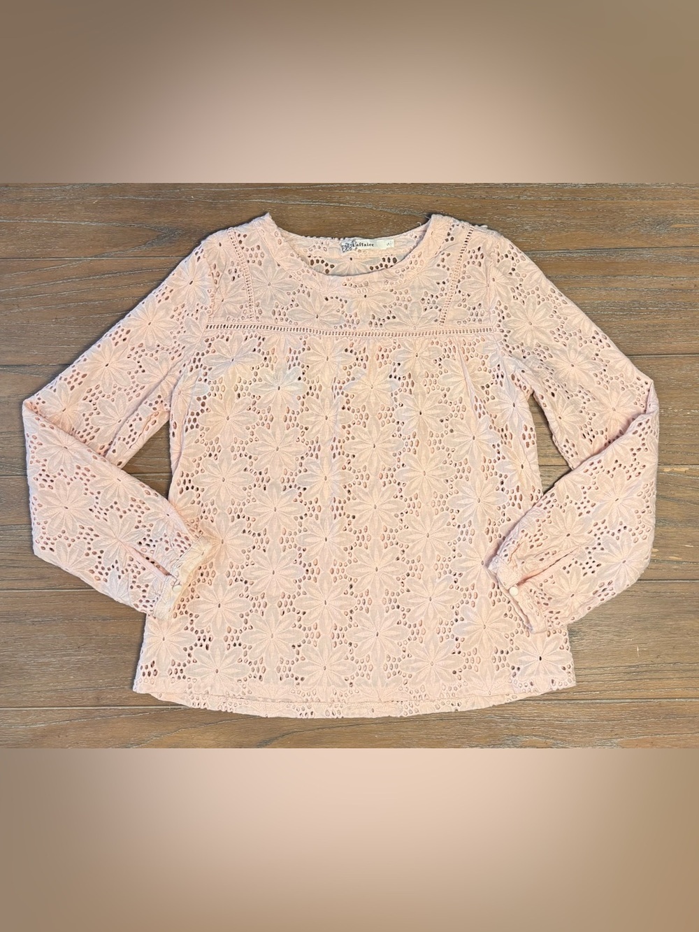 Women's Pale Pink Eyelet Long-Sleeve Top